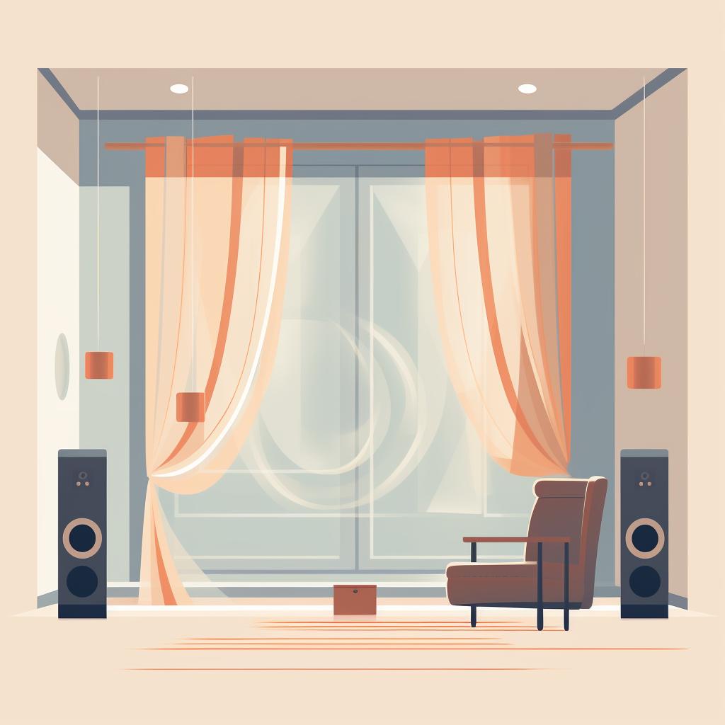 A room with diffusers, absorbers, and heavy curtains to control sound reflections